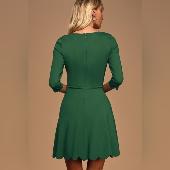 LULU’S Cumulonimbus Clouds Green Skater L Midi scoop neck scalloped hem Dress - Picture 5 of 15